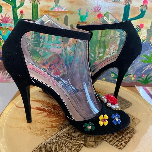 Betsey Johnson Lenox T-Strap Dress Sandals, High Heels, Blk, Multi Color, 8.5 - Picture 16 of 16